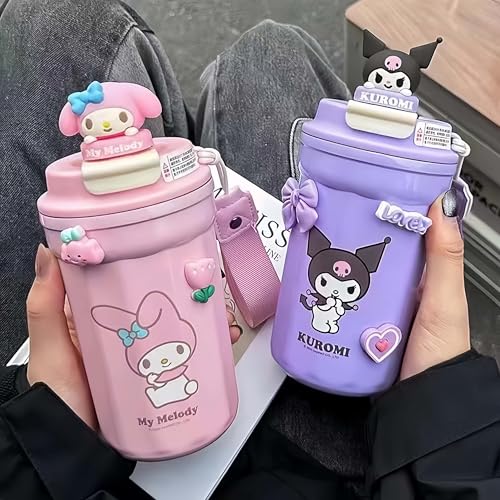 Image of BEHAHAI 480ML Stainless Steel Cartoon Thermal Insulation Cup, Vacuum Insulated Tumbler, Leak Proof, Hot and Cold, for Girls and Boys, Birthday Gift (White)