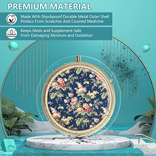 Image of Pill Case Pill Box with Mirror Retro Small Pill Case for Purse or Pocket Bronze Pill Box or Vitamins, Fish Oil, Supplements, Pill Containe Travel Gifts(2PCS)