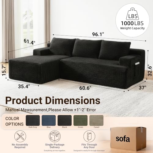 Image of Boneless Couch, Modular Sectional Couches for Living Room, U-Shaped Cloud Couch Sofa with Deep Seat, Fluffy Corduroy Upholstered Corner Sofa