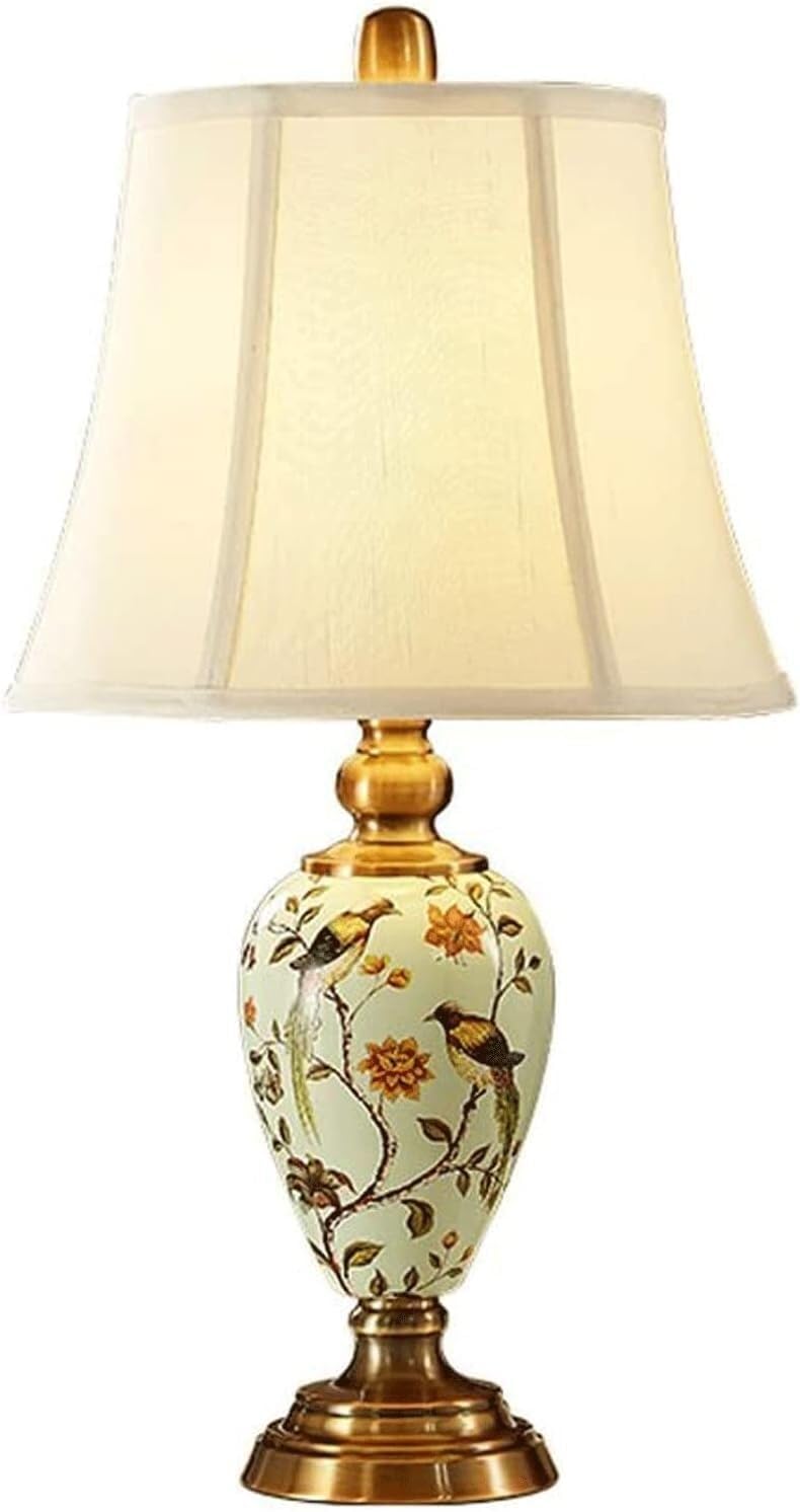 Lampa stołowa Lampy stołowe Lampka stołowa Lampka nocna Ceramiczna lampa stołowa Amerykańskie kwiaty i ptaki Lampka nocna Lampka nocna Tkanina Abażur Stolik nocny Lampa do salonu Sypialnia Lampa no