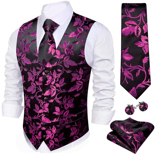 Image of Barry.Wang Formal Men Flower Vest Paisley Jacquard Silk Ties Suit Waistcoat Set Wedding 5PCS