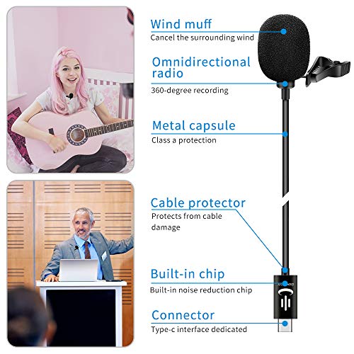 Professionelles Lavalier-Mikrofon, omnidirektionales Mikrofon, 360° Einfaches Anstecken, nur für USB-C-Schnittstelle… – Bild 5