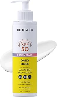 THE LOVE CO Sunscreen Body Lotion SPF 50 ++++ - Daily Dose - Broad Spectrum Enriched With Carrot Seed, Ceramide, Niacinamide, CICA, & Raspberry - UVA/UVB Protection, Hydration & Skin Repair - For All