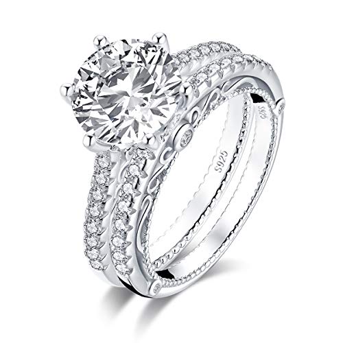 Wedding Ring Set, WOAINI 2.0ct-2.6ct 925 Sterling Silver Cubic Zirconia Round Solitaire Engagement Ring Set for Women, Promise, Anniversary, Gift (2.65ct,6)