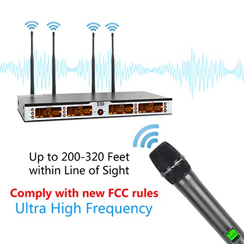 XTUGA SKM4000PLUS 4 x100 Channel UHF Wireless Handheld Microphone System with Selectable Frequencies Prevent Interference, Use for Family Party, Church, Small Karaoke Night (Range:200-320Ft) - Thumbnail 3