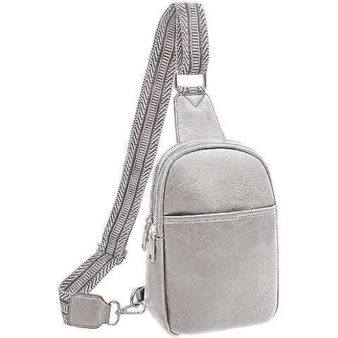 lifwimner Small Sling Bag for Women Vegan Leather Crossbody Fanny Packs Chest Bags With Guitar Strap (Grey) Cover