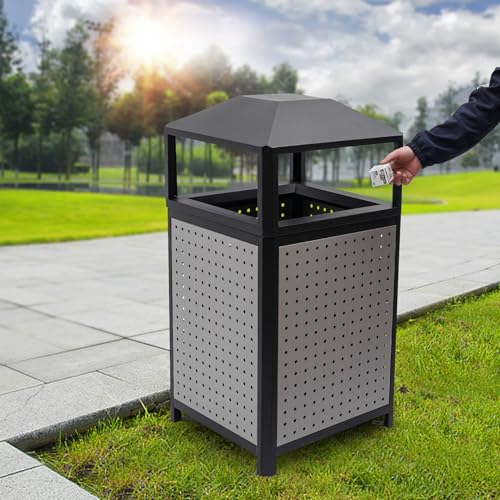 Heavy Duty 38 Gallon Outdoor Trash Can - Steel Garbage Bin with Lid, Side Opening Waste Container for Hotels, Offices, Restaurants, Durable Metal Enclosure, Weather-Resistant Design