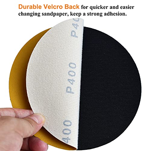 Image of 6-Inch No-Hole Hook and Loop Sanding Discs 400-Grit, Random Orbital Sandpaper for Automotive and Woodworking, 100-Pack