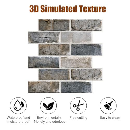 Tilizan 10 Stück 3D Ziegeloptik Wandpaneele, Selbstklebende Wandpaneele, PVC Wandaufkleber, 30x30 cm Tapete Steinoptik, für Wohnzimmer, Schlafzimmer, Küche, Wanddekoration (Cyan-Ziegel)