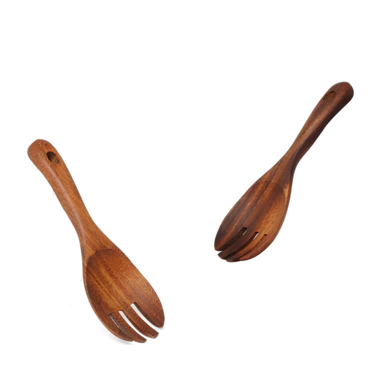 GRIRIW 2pcs Natural Wooden Serving Spoon Set Multifunctional Salad Dinner Spoons for Kitchen