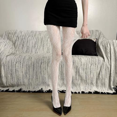 Image of Lace Tights Black White Patterned Tights for Women Fishnet Stockings for Women Halloween Costumes Parties