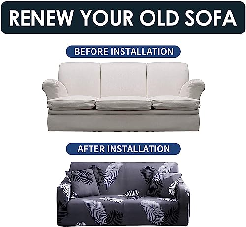 Image of Gurnoor Universal Triple Seater Sofa Cover Big Elasticity Cover for Couch 140 GSM Sofa Slipcover (Grey-Leaf, 185-230cm)