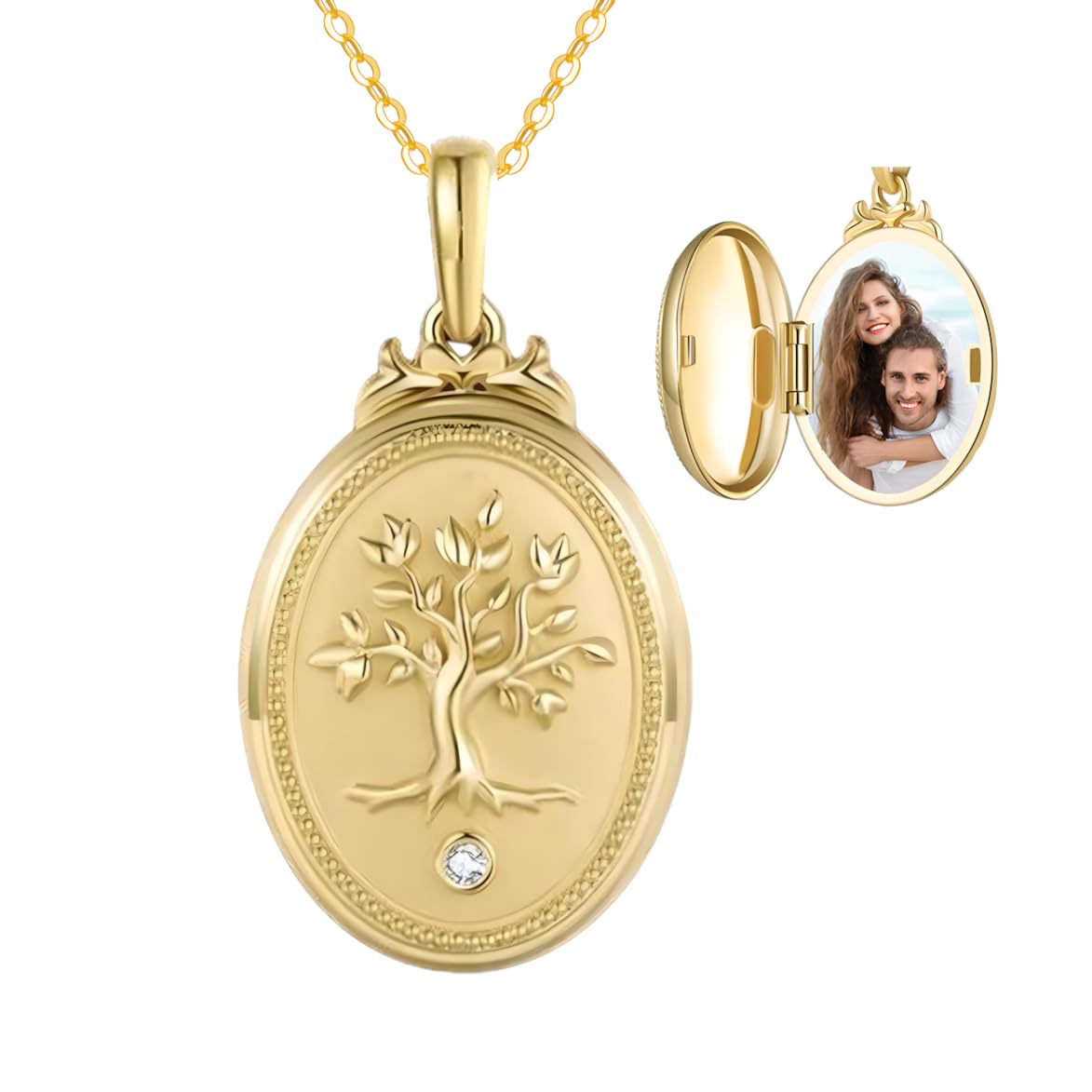 S925 10k 14k 18k Real Gold Tree of Life Oval Photo Locket Necklace for Women Custom Family Tree