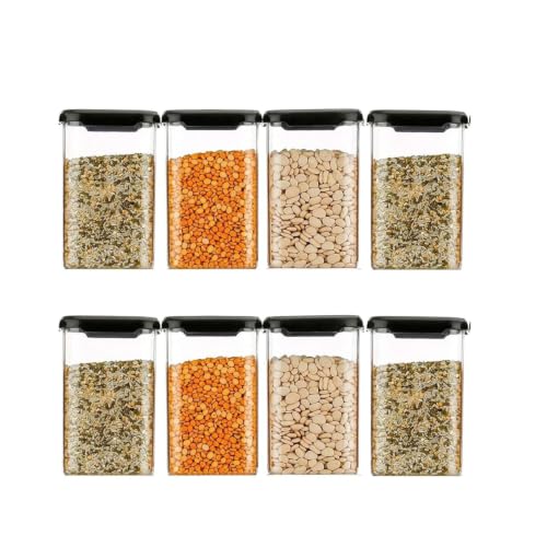 Image of Airtight Plastic Square Container Set for Kitchen Storage Masala Box,Fridge & Pantry Storage,Dishwasher Safe,pulses, cereals,dry fruits,coffee Unbreakable & Space-Saving | (Pack 8-1100 ml)