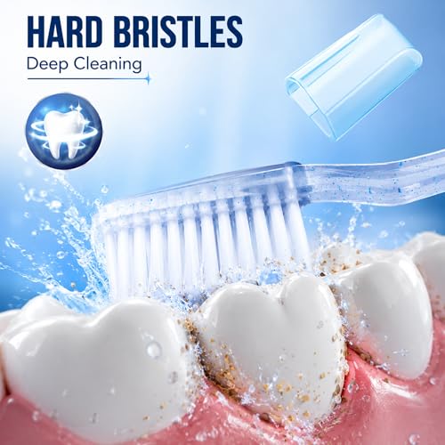 Image of MAXI System Hard Toothbrush for Adults | Deep Plaque & Stain Removal | Anti-Bacterial Travel Cap | Manual Big Head Hard Bristles Tooth Brush | Multicolor Pack of 6