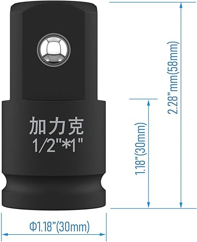 Miniatura 9 de Adaptador de enchufe de impacto y reductor de 1 pulgada (F) a 12 pulgadas (M) para llave de trinquete, hembra a macho, CR-MO, (negro)