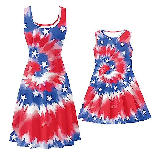 UNICEU Mom and Daughter Matching Dress Family Dress Casual Sleeve Tank Dress Plus Size Sundress for Summer2