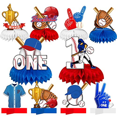 10Pcs Baseball Birthday Party Decorations Baseball Honeycomb Centerpieces for Baby Boys Rookie of the Year 1st Birthday