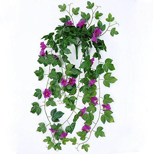 Miniatura 4 de 2 racimos de enredaderas artificiales de 35.4 pulgadas de gloria matutina, guirnalda de seda falsa de plantas verdes falsas para el hogar, jardín