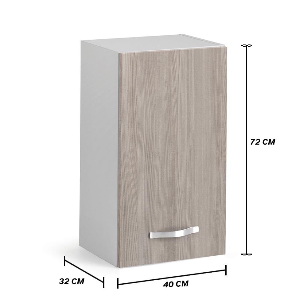 REDÒKASA Pensile per cucina componibile da 40 cm con un’anta, realizzata in legno 100% MADE IN ITALY (Bianco con anta Olmo)