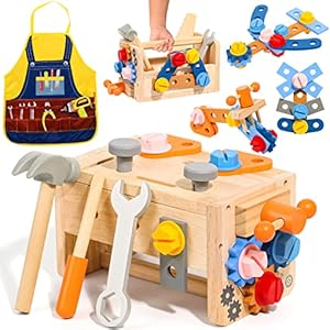 Kids Tool Set Construction Toys for 2 3 4 5 Year Old Boys Girls Toddler Tool Set Montessori Stem Toys for Kids 3-5 Wooden Toddlers Tool Box Gifts for 3 4 5 Year Old Boys Girls Outils Enfant