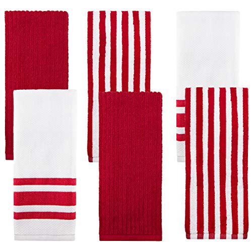 Weavely Kitchen Dish Towels - Set of 6 Cotton Terry Kitchen Towels - 100% Pure Cotton Fabric - Extra Absorbent and Super Soft Dish Towels for Kitchen - Multi-Purpose Cleaning Towels - Red