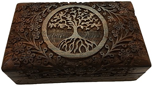 Vrinda Wooden Storage Box Tree of Life- Natural Color
