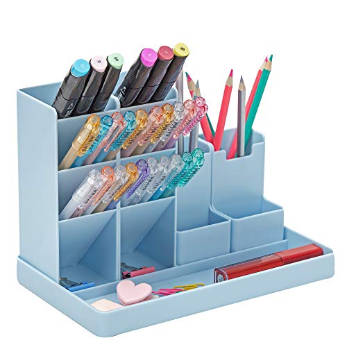Ctcwsh Desk Organizer Set with Pen Holder Pencil Cup ,Sticky Note Tray,Paperclip Storage and Office Accessories Caddy,Desktop Organization Office Classroom Home Supply for Kids Students (blue)