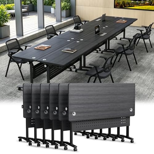 Vlemkk 8 Pack Folding Conference Tables,62.9" Conference Room Table|Flip Top Mobile Training Tables with Locking Wheels,Modular Meeting Room Table for Office Classroom Seminar Center