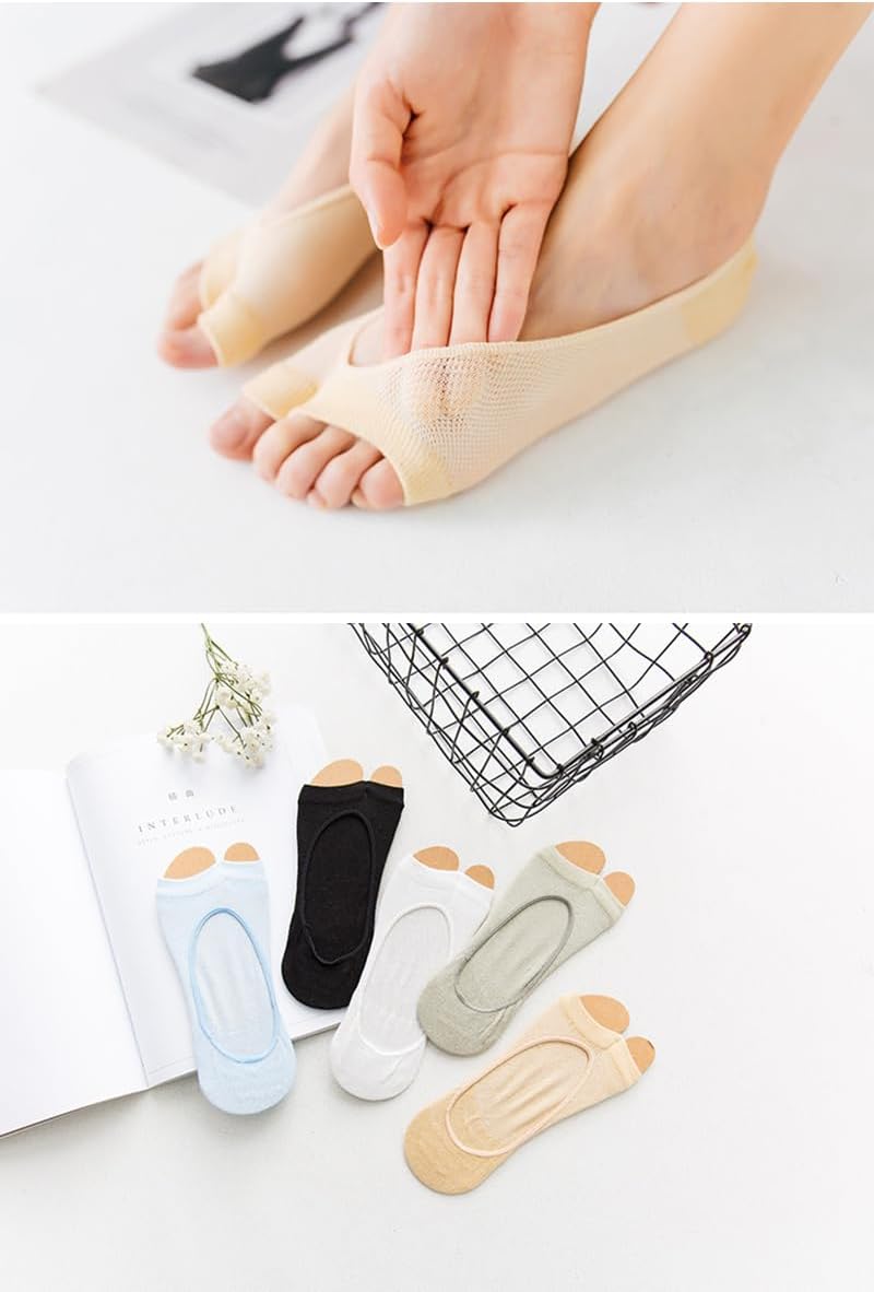 3 Pairs Women's Peep Toe Socks, Liner Toeless Yoga Casual Cotton - Image 6