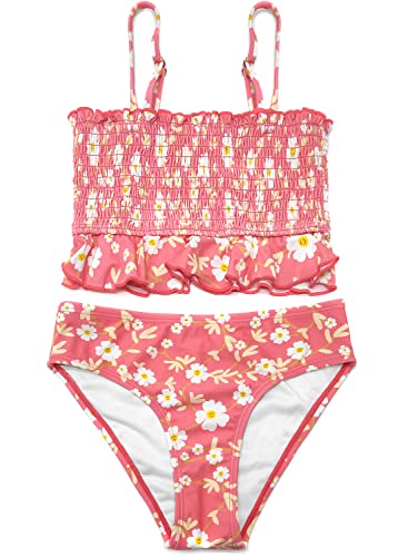 Image of SHEKINI Girls Bathing Suit Ruffle Trim Bandeau Bikini Shirred Bandeau Two Piece Swimsuits