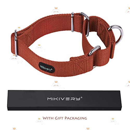 Mikivery Martingale Hundehalsband, Nylon, verstellbar und Sicherheitstraining, Ziegelrot, Karamell, Bequeme Metallschnalle, Haustierhalsbänder für kleine, mittelgroße und große Hunde