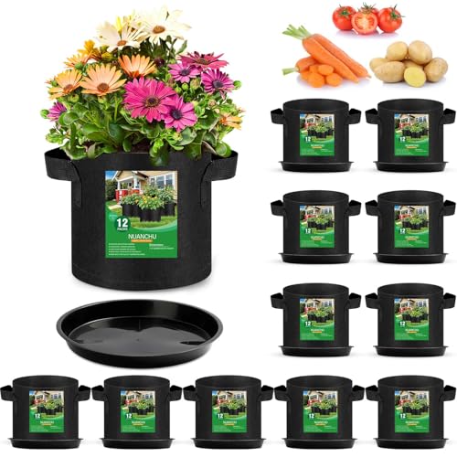 Image of Funnymoom 12 Set 2 Gallon Grow Bag Fabric Plant Pot with Saucer and Handles