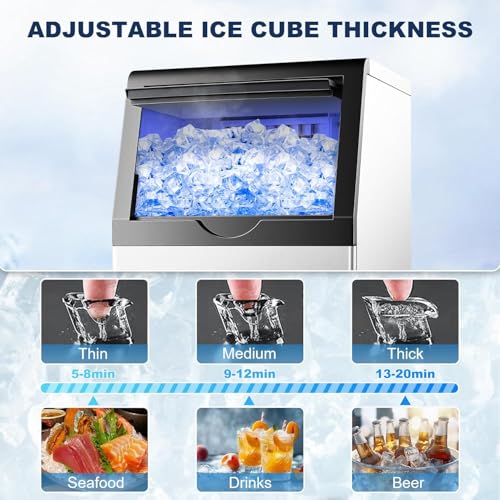Image of 90LBS /24H Commercial Ice Maker Machine, Undercounter or Freestanding Stainless Steel Ice Machine with 25LBS Storage, 32 Cubes /Cycle, Self-Cleaning & Quiet Operation for Home, Bar, Restaurant
