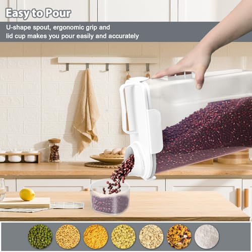 Image of Komzon Rice Container, Airtight Rice Storage Container 10lb, Cereal Containers Storage, BPA Free Food Dispenser with Pouring Spout Handle for Flour Pasta Grain, Pet Dog Cat Bird Food Storage Container