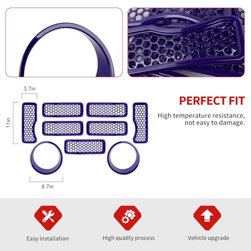 Image of 9PCS Headlight Cover & Front Grill Mesh Inserts Compatible with Jeep Wrangler JL JLU 2024+, NOT FIT JL Sport /Sport S (Purple)