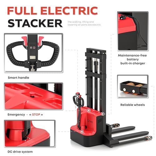 Image of Full Electric Forklift Walkie Pallet Stacker with Fixed Straddle Legs and Adjustable Forks 5.50 Inch to 27 Inch - Material Lifter 3300lbs Capacity 10 Ft /118 Inch Lifting Heights (US-ES33K-118)
