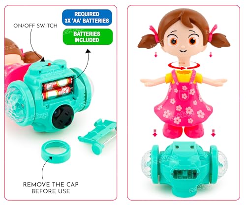 Image of Zest 4 Toyz Musical Dancing Girl Toys for Kids 360 Degree Rotating with 5D Light & Music Sound Toy Bump and Go Activity Play Toy for Babies 1 Years+ (Pack of 1)