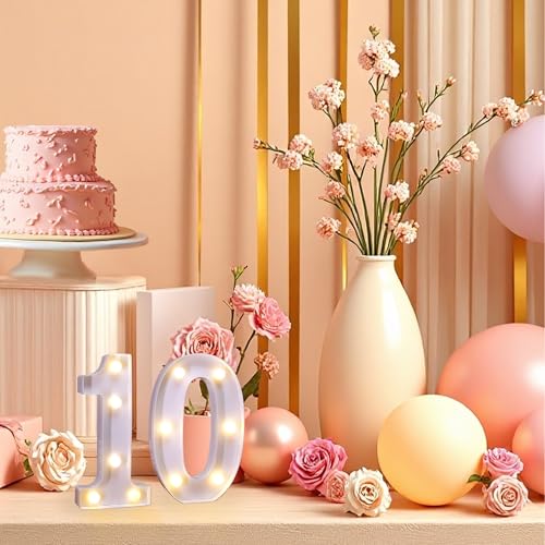 Image of LED Light Up Numbers, Marquee Number Sign for 10th Birthday Decor(10) | Battery Powered LED Lighted Numbers, Marquee Light Up Sign for Birthday Party Centerpieces Home Wall Decor Night Light