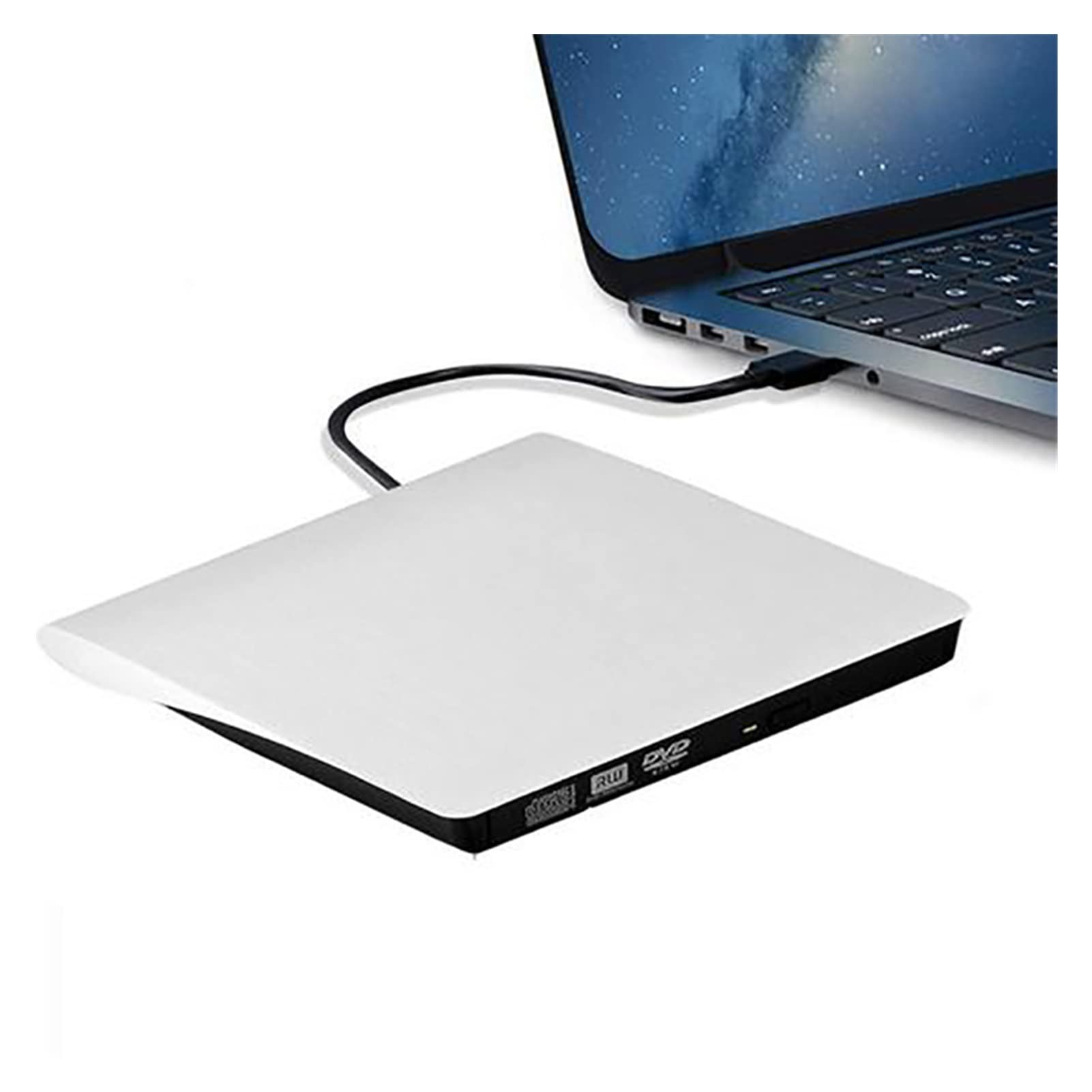 Portátil DVD-ROM USB 3.0 Unidad óptica Externa Delgada CD-ROM RW Lector de Disco Escritorio Ordenador Personal Tableta portátil Promotion DVD Jugador Portátil(03 White)