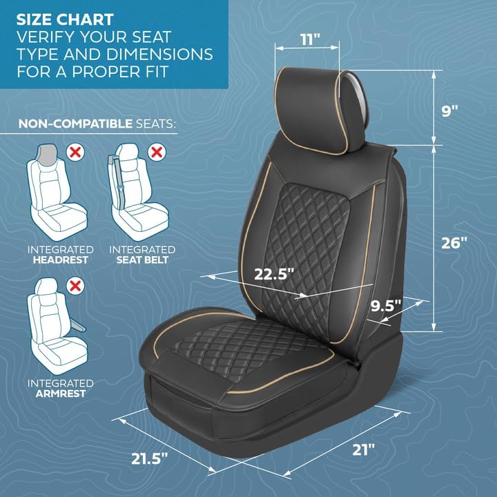 Miniatura 2 de MotorBox Fundas de asiento delantero de piel sintética  Juego de 2 piezas para coches, camiones y SUV  Ajuste semiuniversal, cojín estilo Napa con