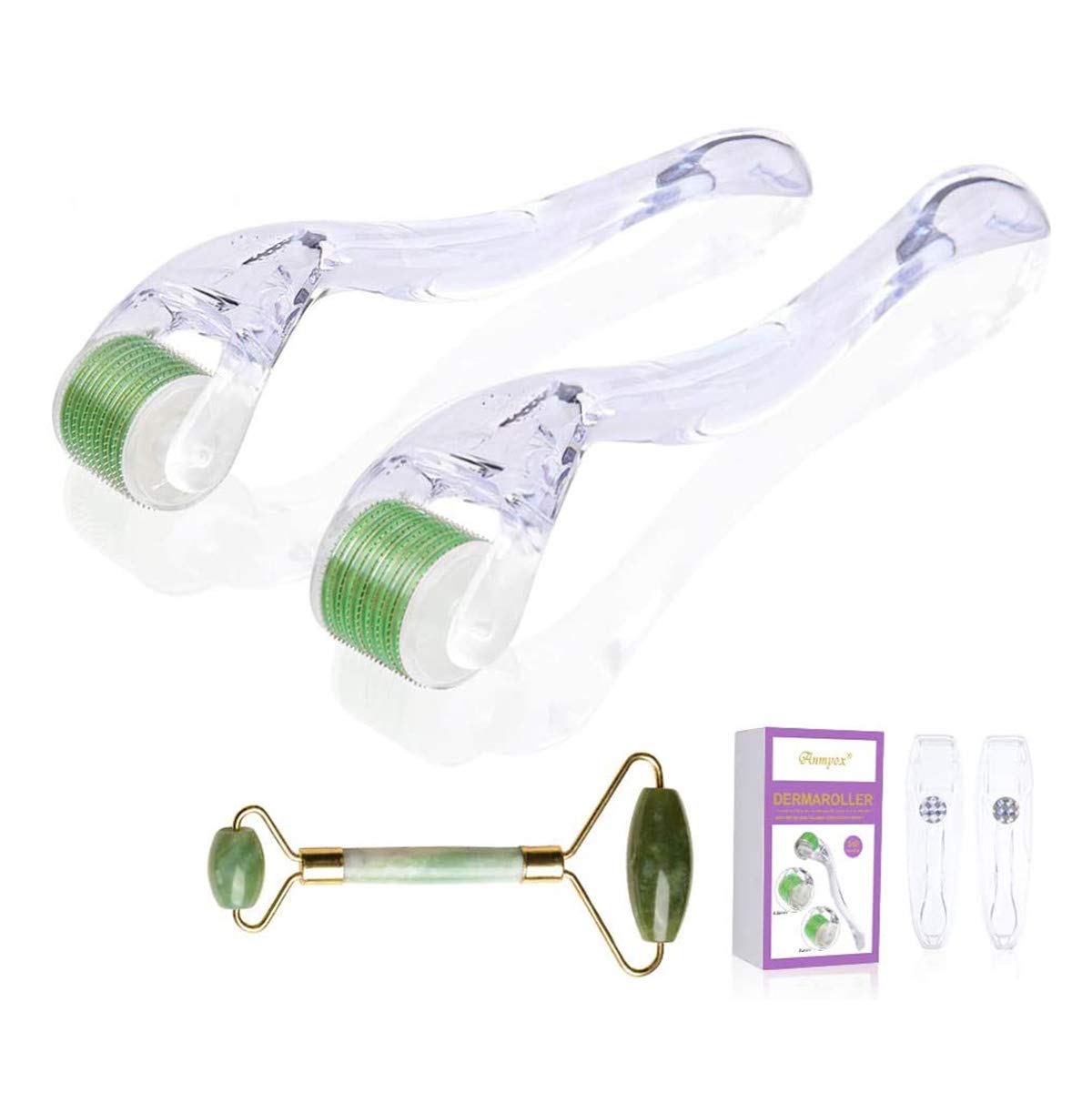 Derma Roller, Jade Roller, Microneedle Jade Face Roller & Gua Sha Scrapping Board Tool Set for Skin Care, Anti-Aging & Anti-Wrinkle and Body Relaxing