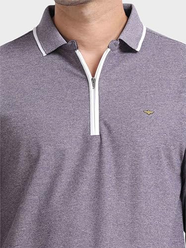 Image of STELLERS Men's Melange Full Sleeve Zipper Polo T-Shirt | Feather Soft Fabric | Breathable | Regular Fit | Quick Dry | Wrinkle Free | Tipping Design