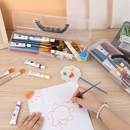Image of BTSKY 3 Pack Clear Plastic Painting Brush Container with Black Handle, Portable Long Paintbrush Case, Drawing Tools Storage Box, Practical Art Supply Organizer for Artist Crafters, 13.2 inchx3.5 inchx2.4 inch