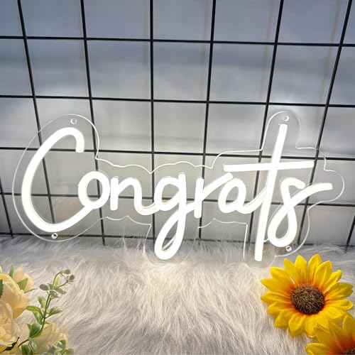 Image of Moneter Congrats Neon Sign, White Congrats Led Signs for Wall Decor, Congratulations Graduation Decoration Neon Lights for Party, Wedding, Banner