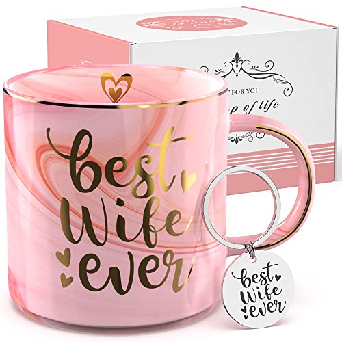 Gifts for Wife - Pink Ceramic Mug 11.5oz with Keychain