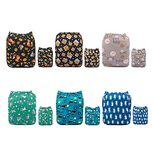 ALVABABY 6 Pack Cloth Diaper with 12 Inserts One Size Adjustable Washable Reusable Diaper Cover for Baby Girls and Boys