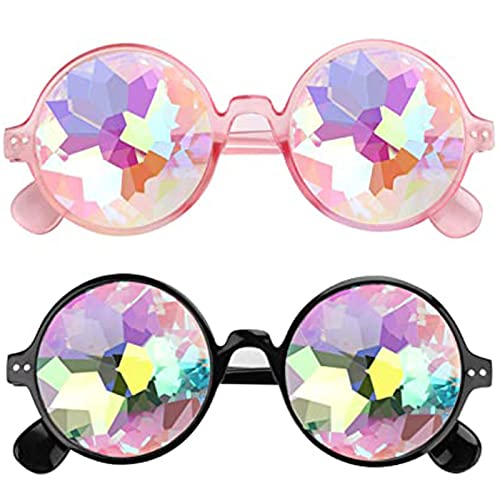 dcas 2 Stück Kaleidoskop Regenbogen Sonnenbrille, Brille Mit Steampunk Kaleidoskop, Rave-Brille Prisma, Geeignet für Musikpartys, Weihnachtsfeiern(schwarz, pink)