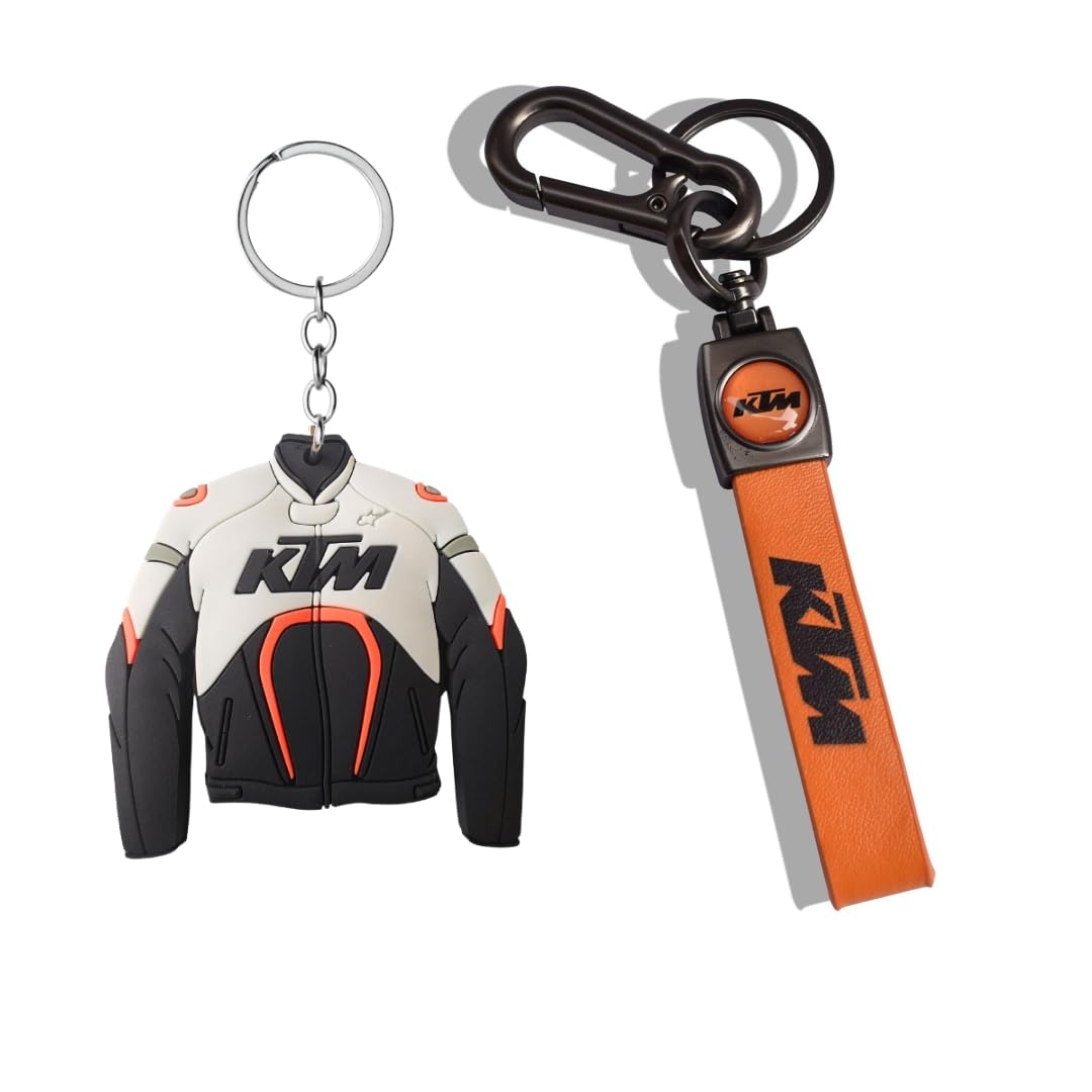 Yaa Catchy PREMIUM LEATHER KTM & Helmet & Jacket Double side Keychain cover High Durable Rubber Material Unique Stylish key ring for Bike Combo(2)-image-0