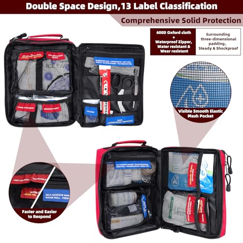 Home-First-Aid-Kit-for-Car-Travel-Camping-Businesses Survival, Labelled Compartment Comprehensive Emergency Trauma Medical Kit with Tourniquet, Ideal for Boat, Vehicles, Truck, Hiking - Image 5